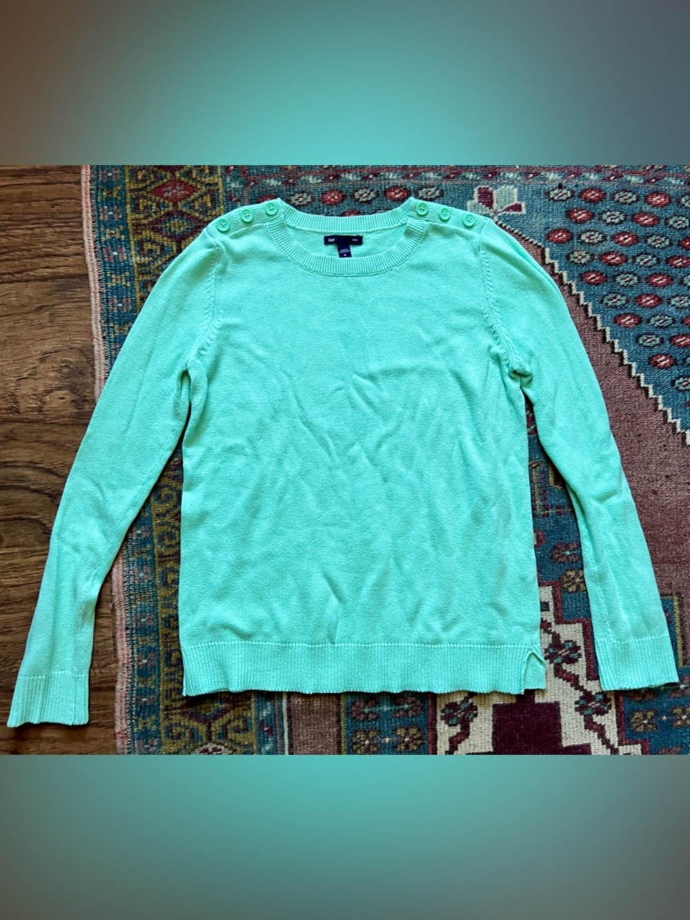 GAP Women's Mint Crewneck Sweater with Shoulder Buttons